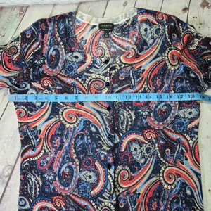 Talbots Pure Merino Wool Paisley‎ Cardigan Sweater Navy Red Blue Womens Medium thumbnail 5