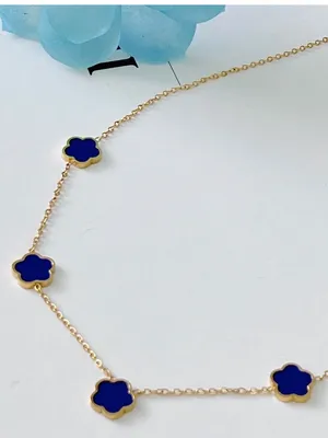 18K Gold Plated Blue Clover Necklace stainless steel Womens jewelry thumbnail 1
