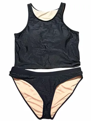 Fabletics Valentina Midi Bikini Top Bottom Set 2 Pc Black Perforated Large‎ thumbnail 1