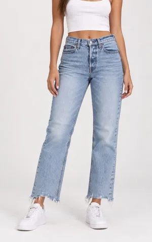 levis premium wedgie denim jeans button fly raw hem size 26 thumbnail 1
