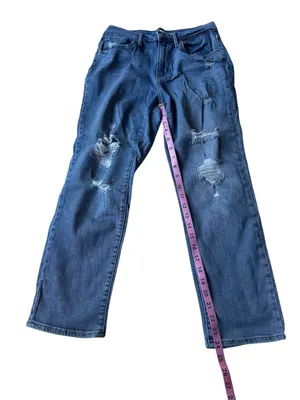 Levi’s medium-wash, high-waisted distressed straight-leg jeans thumbnail 7