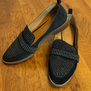 Crown Vintage Lorina Womens 9 Black Studded Stud Black Suede Loafer Slip on Shoe thumbnail 1