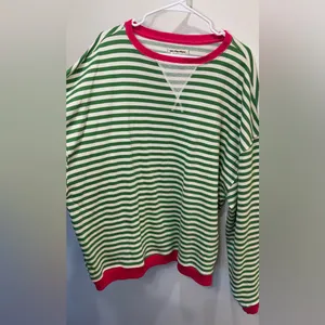 We The Free NWOT Free People Classic Striped Oversized Crewneck Green Top Size L thumbnail 12