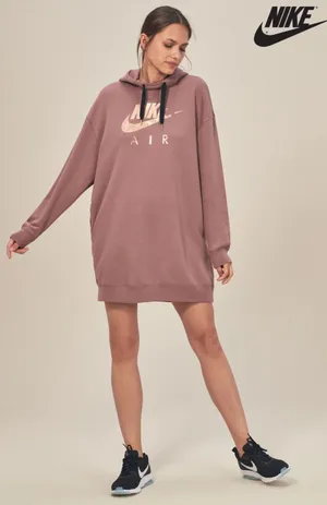 Nike Air Oversized Hoodie Sweatshirt Dress Mauve Rose Gold S thumbnail 1