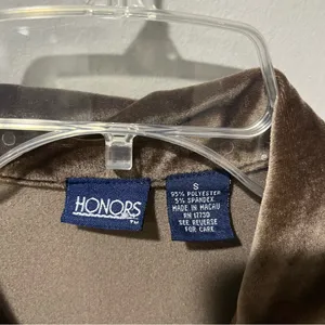 Vintage Honors Small Brown Velvet Button Down Shirt‎ Y2K Soft Vamp Retro Lounge thumbnail 5