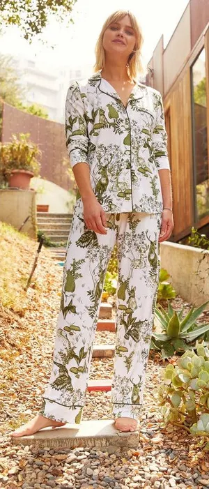 The Cat’s Pajamas Woodside Pima Knit Capri pants modal deer toile owl forest thumbnail 1