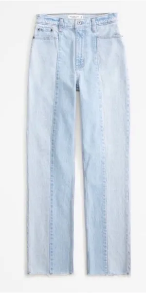 Abercrombie & Fitch Curve Love 90s Straight High Rise Jeans Two Tone 24/00 LONG thumbnail 1