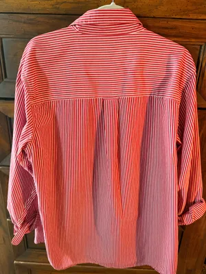 Chaps Easy Care Red White Stripe Button Down Shirt Men’s Large Coastal Preppy thumbnail 2