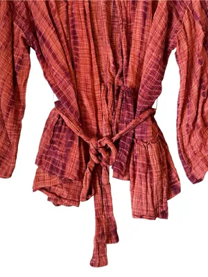 Free People FP One Sasha Kimono Gauze Belted Cardigan Boho Hippie Coral Purple thumbnail 5