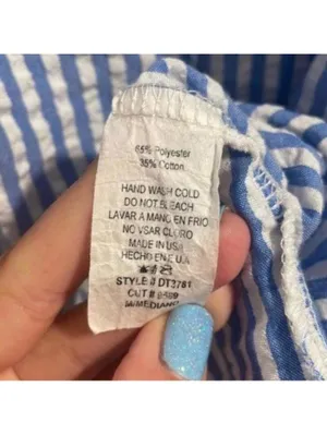 Ces Femmes Blue and White Seersucker Striped Cold Shoulder Shift Dress thumbnail 8