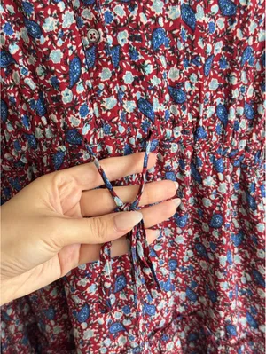 Lucky Brand Floral Mini Dress Burgundy Blue Boho Long Sleeve Size M thumbnail 5