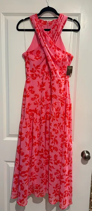 Spring Wedding Guest Pink Floral Dress Size 8 thumbnail 1