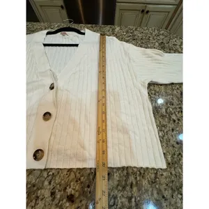 EBERJEY Ribbed Cropped Cardigan Sweater Ivory Heather Size XL thumbnail 9