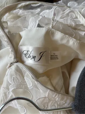 ELIZA J Embroidered Bodice Ivory Wide Leg Jumpsuit Size 12 thumbnail 11