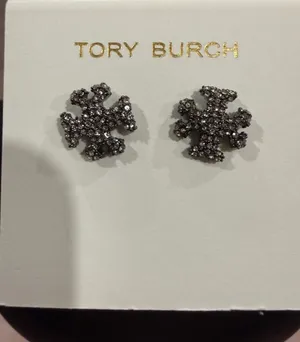 Tory Burch | Gunmetal Crystal Logo Stud Earrings | Small thumbnail 1