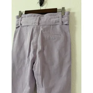 Sézane Paperbag Waist Belted Organic Cotton Tapered Pants Lilac FR34 US2 NWT thumbnail 7