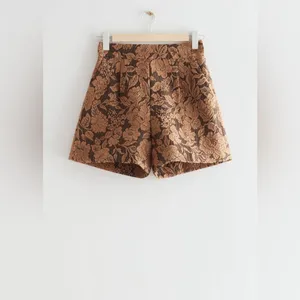& OTHER STORIES Paris Atelier Jacquard Brown Floral Shorts Size 4 thumbnail 3