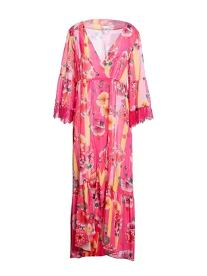 PEPITA Floral Pink & Yellow Lace-Trim Dressing Gown size 8 thumbnail 3