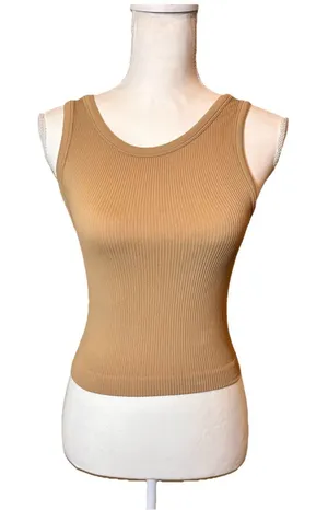 Aritzia Sunday Best‎ Ribbed Tank Top Camel Brown Sleeveless Stretch Knit Small thumbnail 1