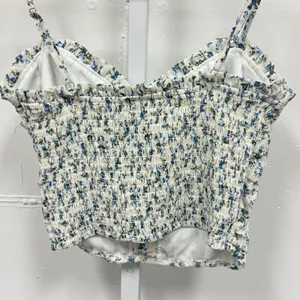 Altar'd State Ivory Blue Floral Ruched Smocked Crop Cami Top Small Romantic thumbnail 4