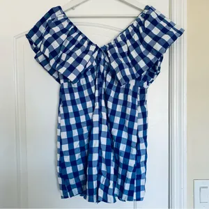 Lulus NWOT Day & Moon Boutique Brand White/Blue Checker Gingham Print Romper | Size: M thumbnail 13