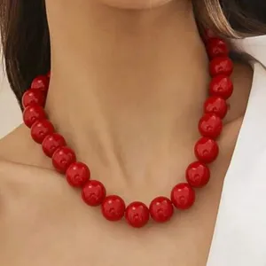 SheIn 1pc Exaggerated Colorful Acrylic Beaded Necklace, Fashion Geometric Round Beads Choker Necklace For Women thumbnail 1