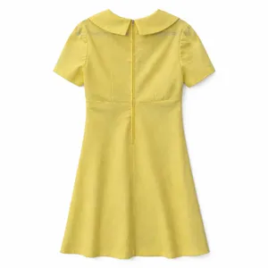 VINTAGE 60s Yellow Jacquard Empire Waist Mod Dress Large thumbnail 4