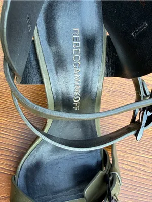 Rebecca Minkoff Leather Block Heel Sandals Women 6.5 Olive Green Buckle thumbnail 5