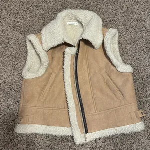 Tan Shearling Vest for Women thumbnail 4