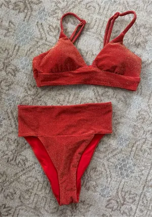 Aerie Sparkling Orange Two-Piece Bikini Set thumbnail 1