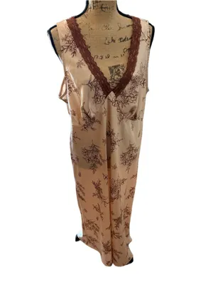 Old Navy Floral Satin Chemise Slip Dress, Women's Size XL, Pink/Brown thumbnail 2