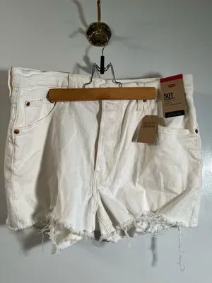 Levi’s Women’s Size 33 501 Original Cutoff Denim Shorts Cream White‎ High Rise thumbnail 3