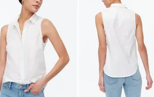 J. Crew White Sleeveless Button Front Cotton Poplin Shirt MP Signature Fit thumbnail 2