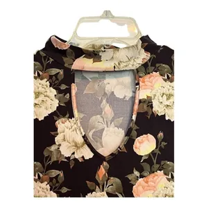 Dice Soft Black Floral Rose‎ Printed Mini Shirt Dress Mock Neck Keyhole Size Xl thumbnail 4