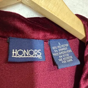 Vintage‎ Honors L Burgundy Velvet Button Down Shirt Y2K Soft Vamp Retro Lounge thumbnail 5