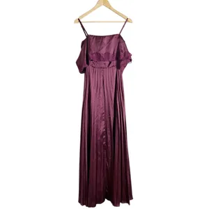 ASOS Plum Burgundy Satin Lace Trim Pleated Cold Shoulder Maxi Dress Size 4 thumbnail 3