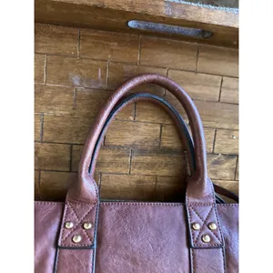 Dasein Brown Vegan Leather Studded Tote Bag Satchel with Matching Pouch Gold EUC thumbnail 13