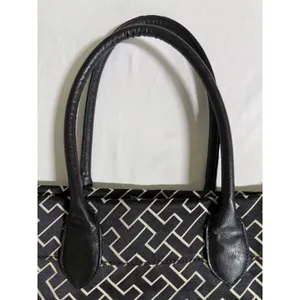 Tommy Hilfiger Monogram Tote Bag Black White Geometric Stripe Gold Buckle Charm thumbnail 6