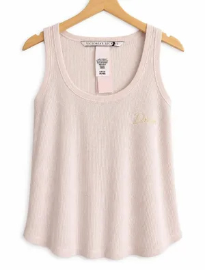Victoria's‎ Secret Womens Pajama Top Sz S Pink Dream Tank Waffle Textured NEW thumbnail 1