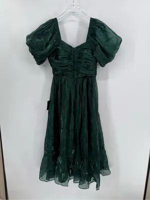 Lulus Remarkable Sensation Emerald Green Puff Sleeve Tiered Midi Dress size m thumbnail 5