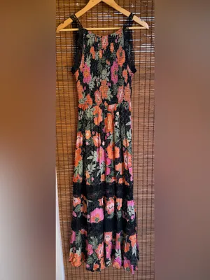 Angie Floral Lace Trim Tiered Midi Dress Size Small NWT Boho thumbnail 9