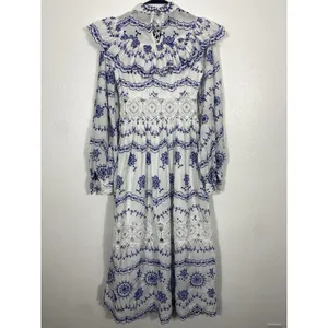 ASOS EDITION White Blue Embroidered Maxi Dress Lace Long Sleeve US 2 . thumbnail 6