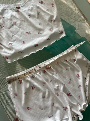SHEIN Floral Lace-Trim Cami & Short Sleep Set - White with Pink Roses thumbnail 2
