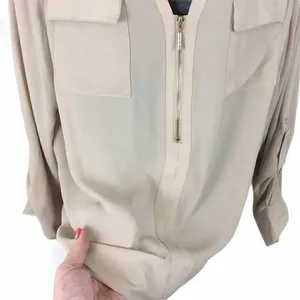 Anne Klein champagne roll sleeve zip neck blouse thumbnail 3