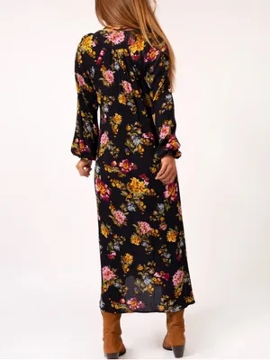 NWT Women’s Natural Life Rowan Floral Side Slit Midi Dress Black Size XS thumbnail 2
