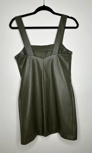 Green Faux Leather Front Pocket Mini Shift Dress Layering thumbnail 6
