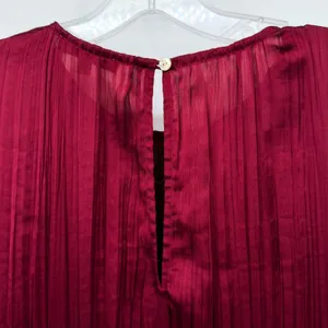 Madewell Short Sleeve Slip Midi Dress Women S Burgundy Plisse Minimalist Holiday thumbnail 9