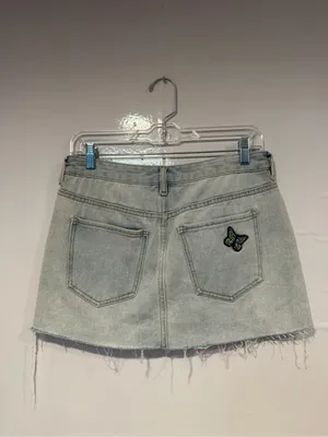 Light Wash Embroidered Cottagecore Mushroom Pacsun Denim Mini Skirt - Blue thumbnail 3