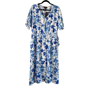 Seta T Floral Maxi Dress V Neck‎ Short Sleeve Casual Summer Dress XL thumbnail 2