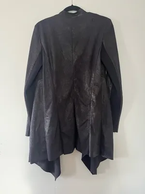 Zara Faux Suede Draped Jacket Large Black Waterfall Open Front Minimalist Chic thumbnail 5
